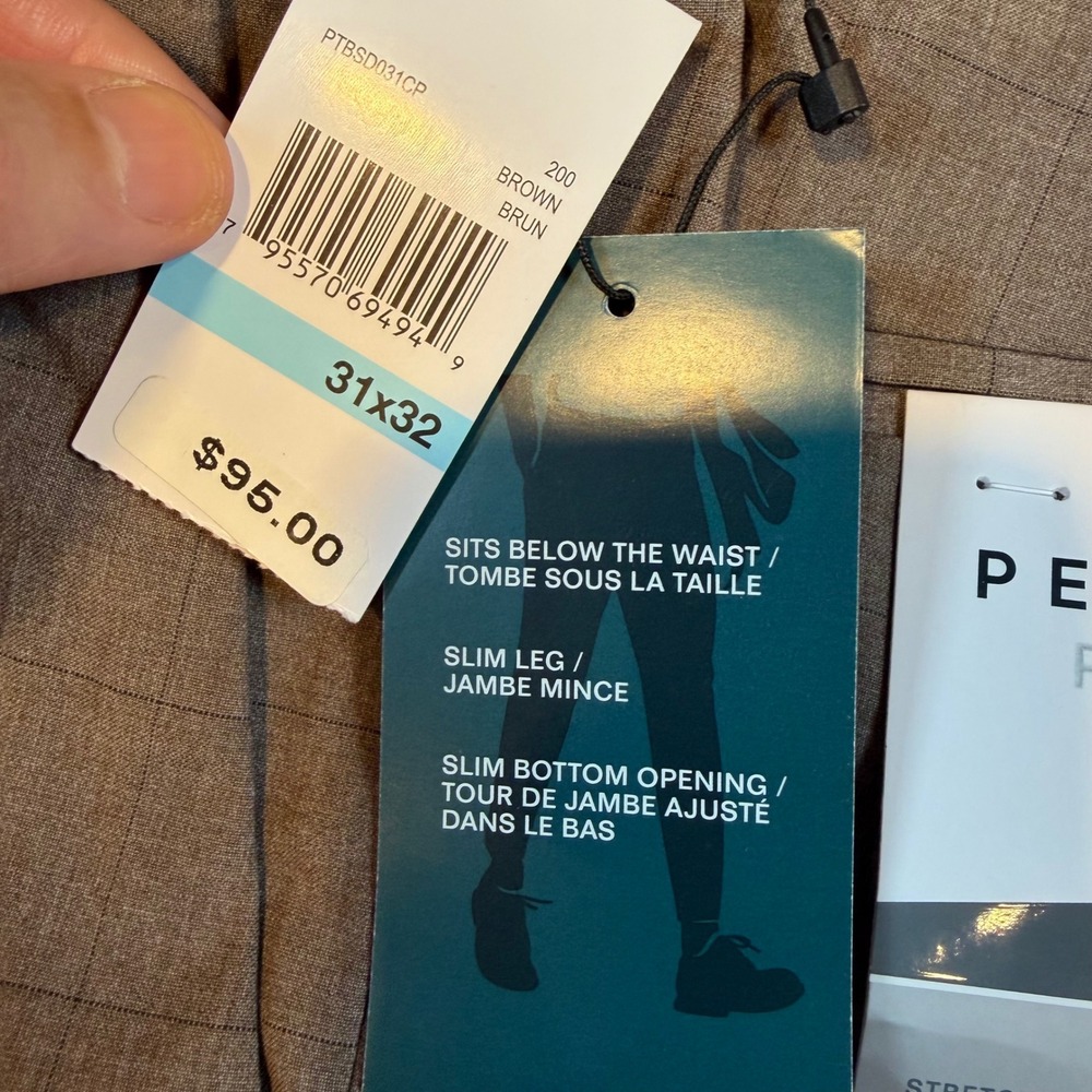 Perry Ellis Portfolio Essentials Slim Fit Tan Windowpane Dress Pants 31x32 NEW - Picture 4 of 10